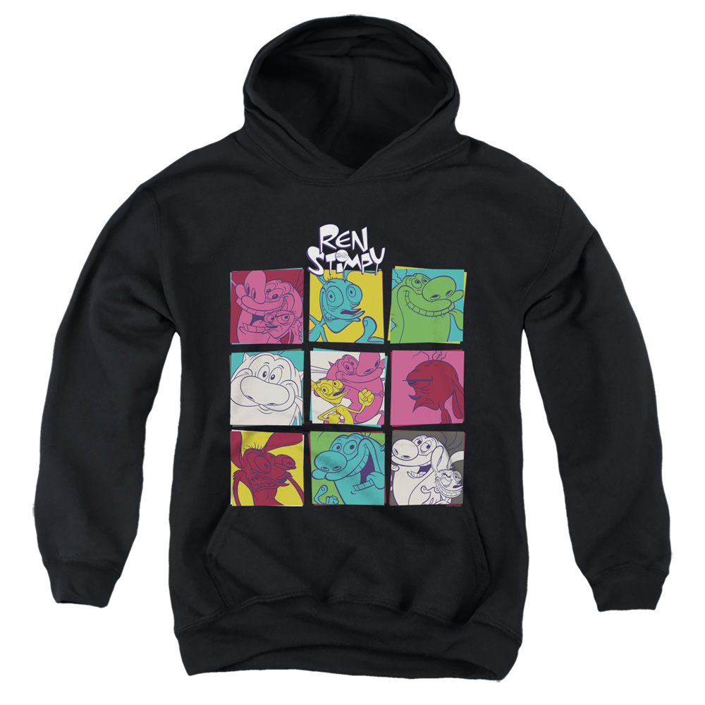 NICK277-YFTH-3 Ren & Stimpy Ren & Stimpy Warhol 2 Youth Hooded Sweatshirt, Black - Large