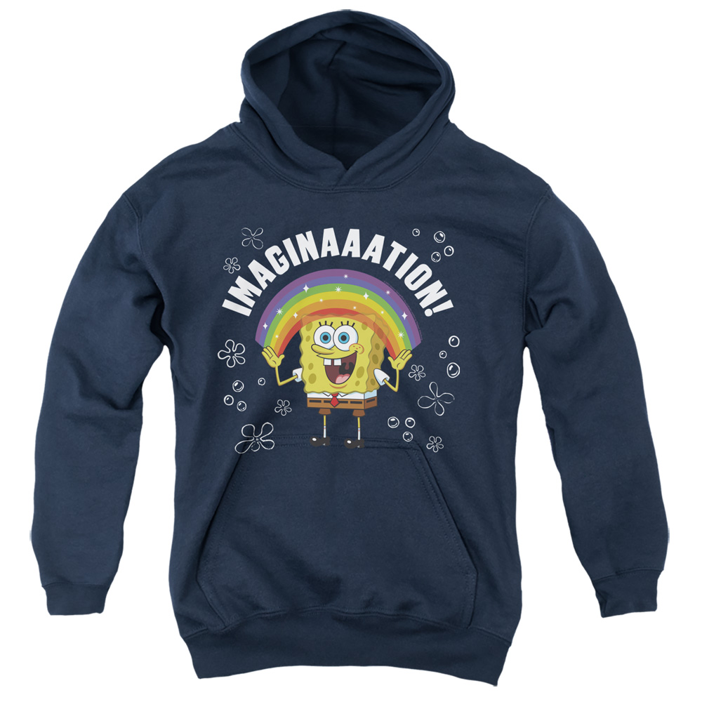 NICK378-YFTH-3 Spongebob Imagination Youth Hooded Sweatshirt, Navy - Large