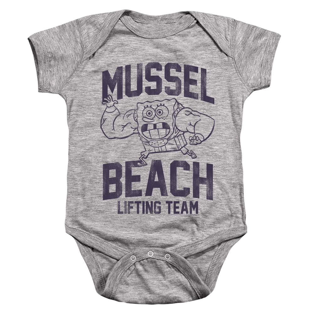 NICK380-SS-2 Spongebob Mussel Beach Lifting Team Infant Snapsuit, Athletic Heather - Medium - 12 Month