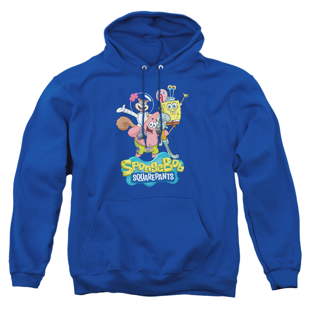 NICK413-AFTH-4 Spongebob Group Shot Adult Pullover Hoodie, Royal - Extra Large