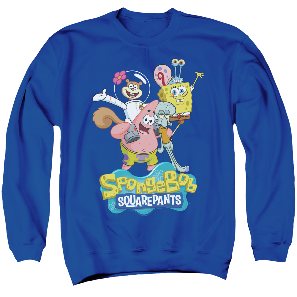 NICK413-AS-2 Spongebob Group Shot Adult Crewneck Sweatshirt, Royal - Medium