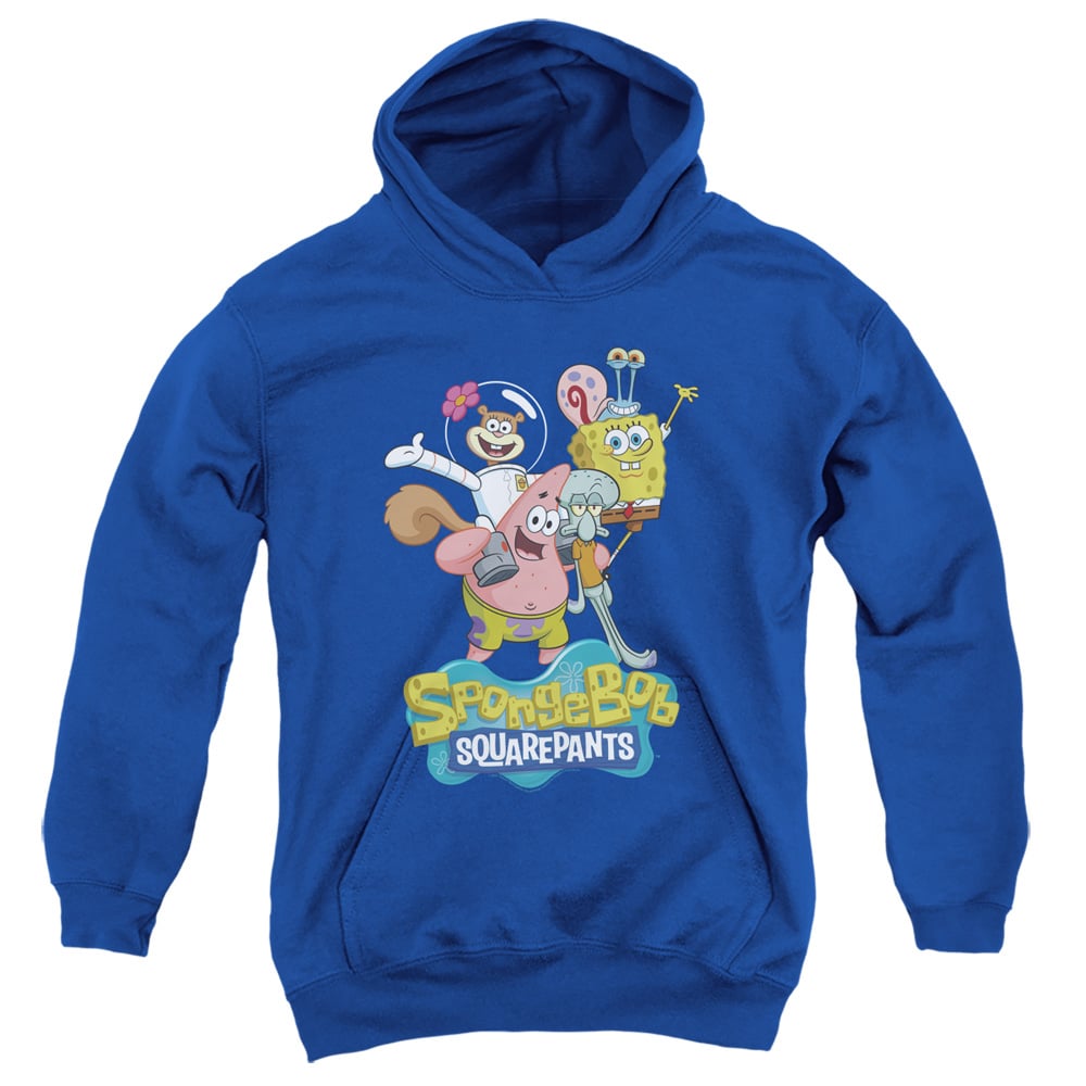 NICK413-YFTH-4 Spongebob Group Shot Youth Hooded Sweatshirt, Royal - Extra Large