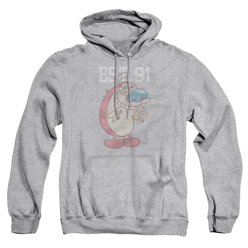 NICK563-AFTH-3 Ren & Stimpy Est Adult Pullover Hoodie, Athletic Heather - Large