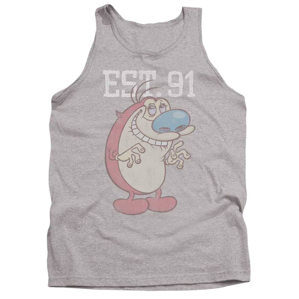 NICK563-TK-3 Ren & Stimpy Est Adult Tank Top, Athletic Heather - Large
