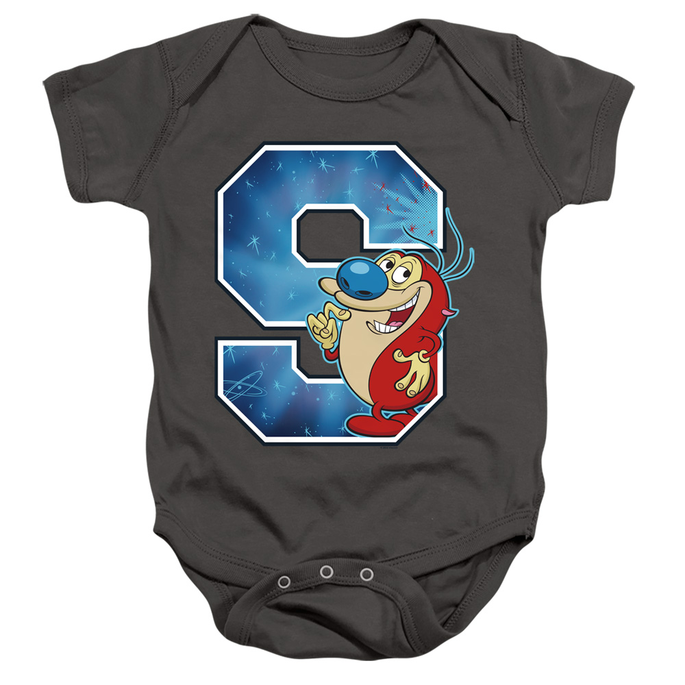 NICK253-SS-1 Ren & Stimpy S Is for Stimpy Infant Snapsuit, Charcoal - Small - 6 Month