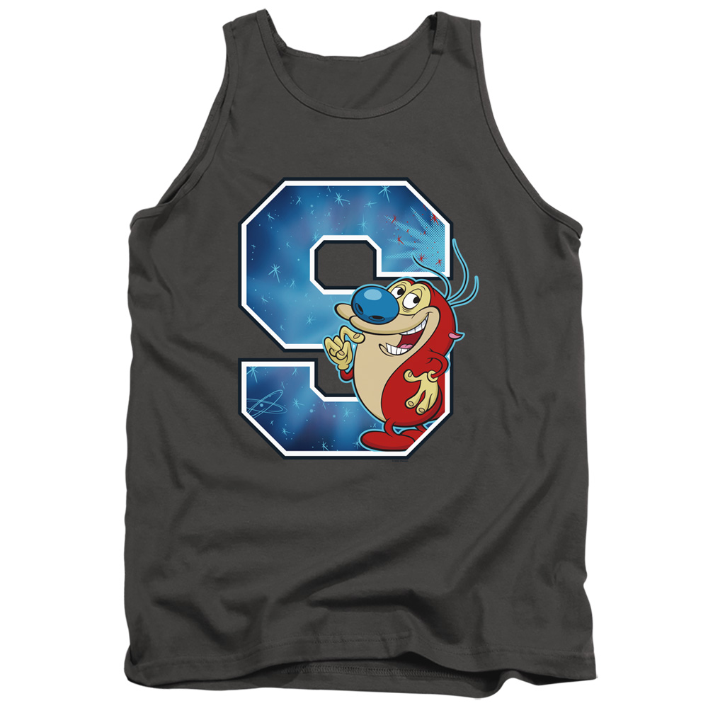 NICK253-TK-2 Ren & Stimpy S Is for Stimpy Adult Tank Top, Charcoal - Medium