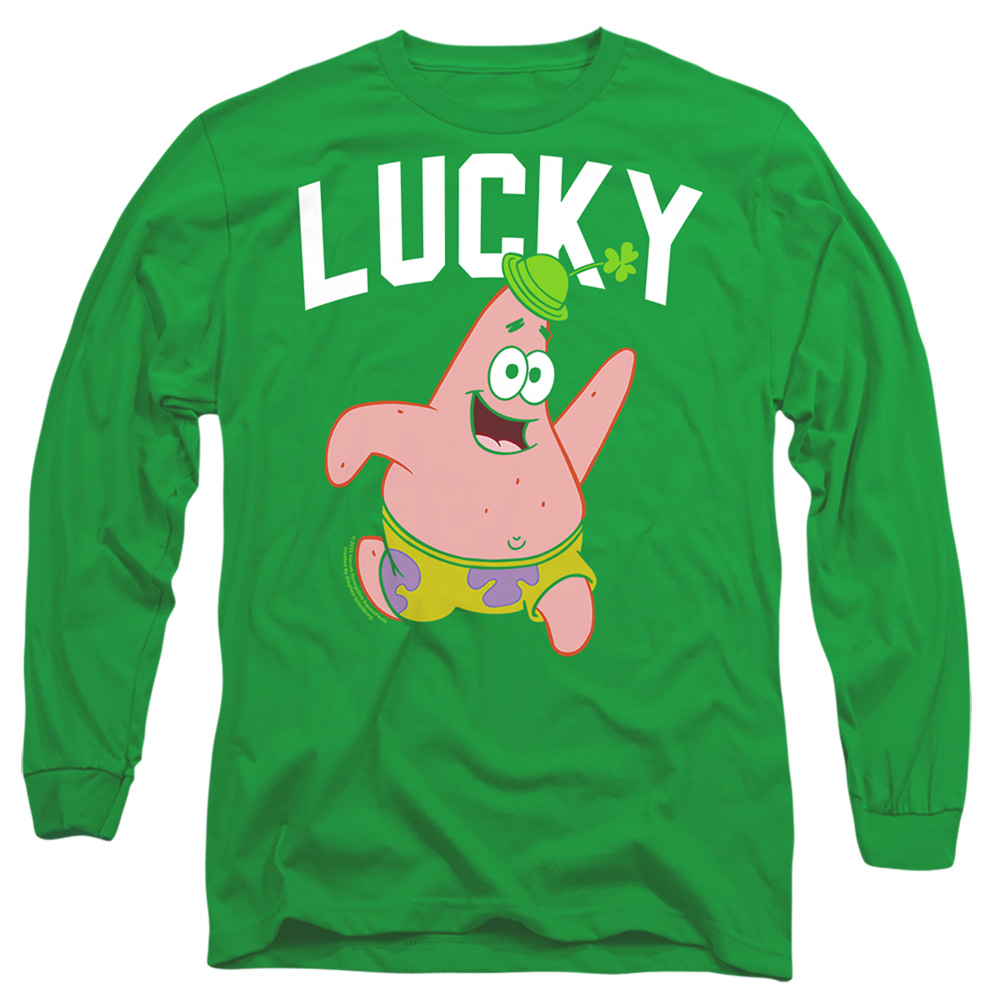 NICK10260SPD-AL-5 Spongebob Squarepants St. Patricks Day Lucky Patrick Adult Long Sleeve T-Shirt, Kelly Green - 2X