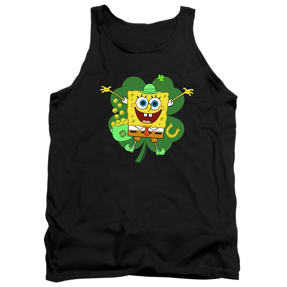 NICK10262SPD-TK-4 Spongebob Squarepants St. Patricks Day Spongey Four Leaf Clover Adult Tank Top, Black - Extra Large