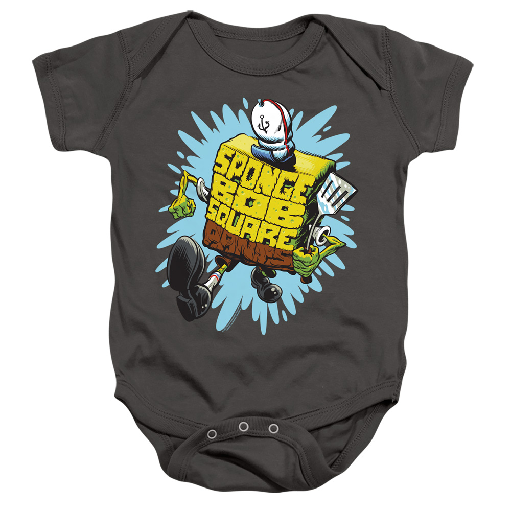 NICK364-SS-4 Spongebob Letter Spongebob Infant Snapsuit, Charcoal - Extra Large - 24 Month