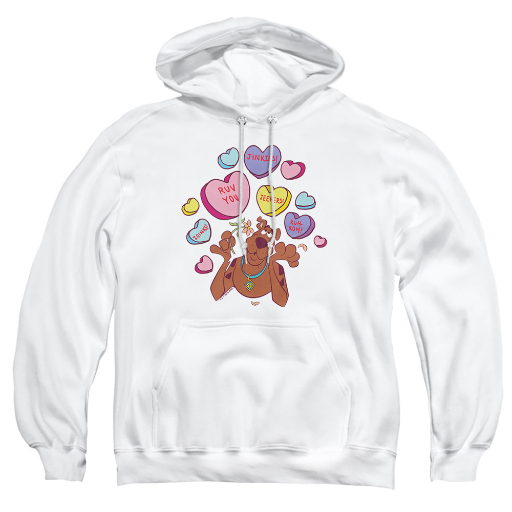 SD10030VAL-AFTH-2 Scooby Doo Valentines Day Heart Candy Adult Pullover Hoodie, White - Medium