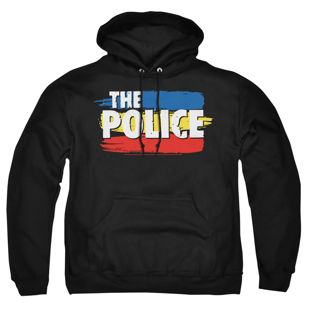 PERRY139-AFTH-2 The Police Three Stripes Logo Adult Pullover Hoodie, Black - Medium