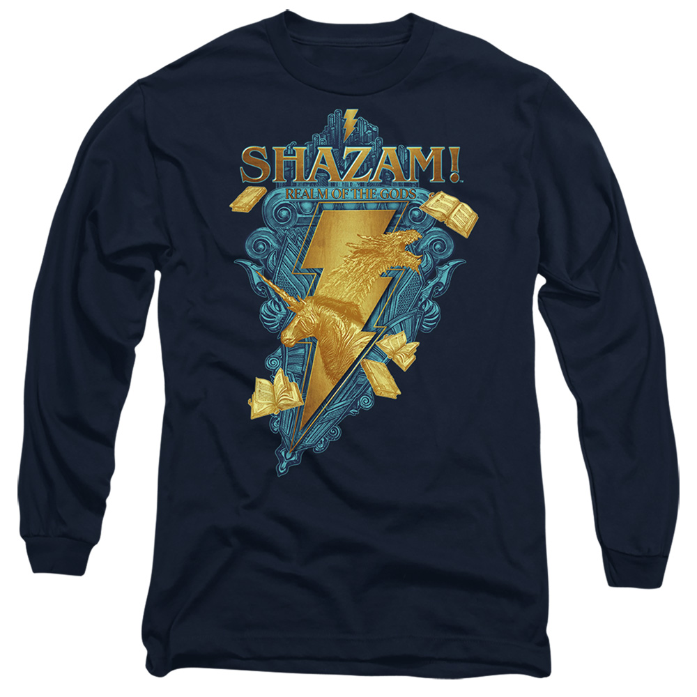 SHZM158-AL-2 Shazam Fury of the Gods Big Blue Seal Adult Long Sleeve T-Shirt, Navy - Medium