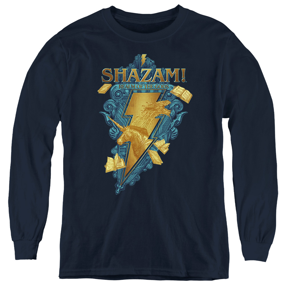 SHZM158-YL-4 Shazam Fury of the Gods Big Blue Seal Long Sleeve Youth T-Shirt, Navy - Extra Large