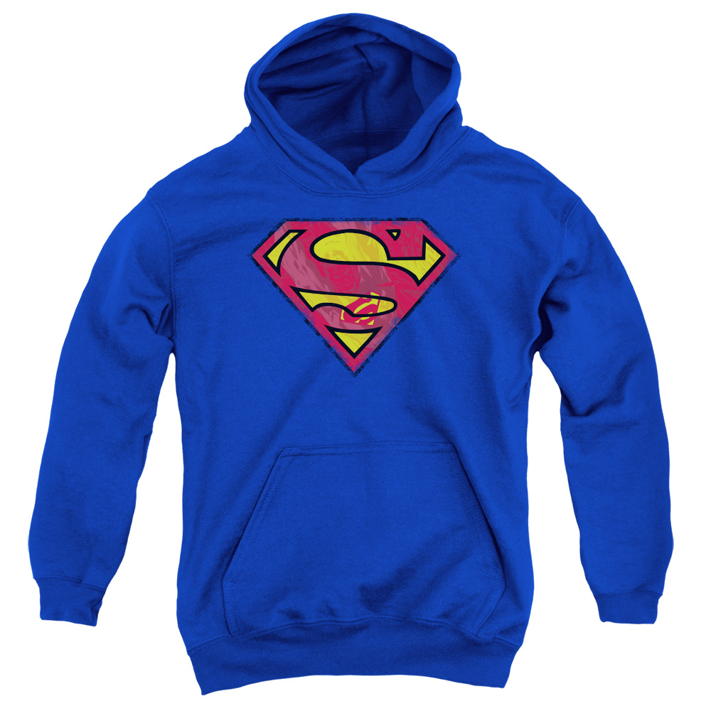 SM1150-YFTH-2 Superman Action Shield Youth Hooded Sweatshirt, Royal - Medium