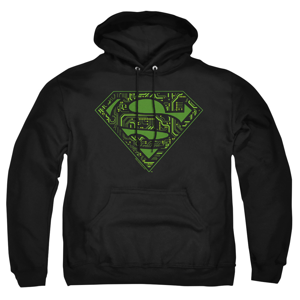 SM1074-AFTH-2 Superman Circuits Shield Adult Pullover Hoodie, Black - Medium