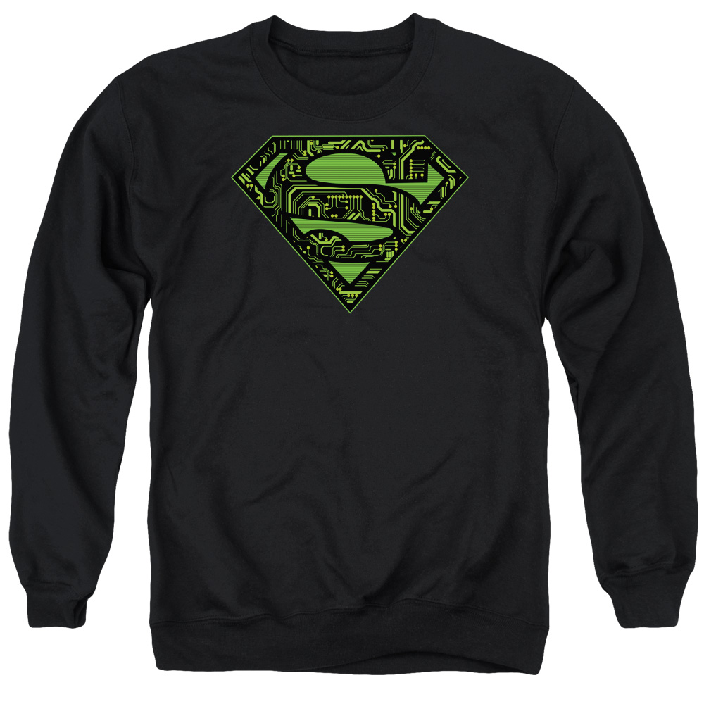 SM1074-AS-1 Superman Circuits Shield Adult Crewneck Sweatshirt, Black - Small