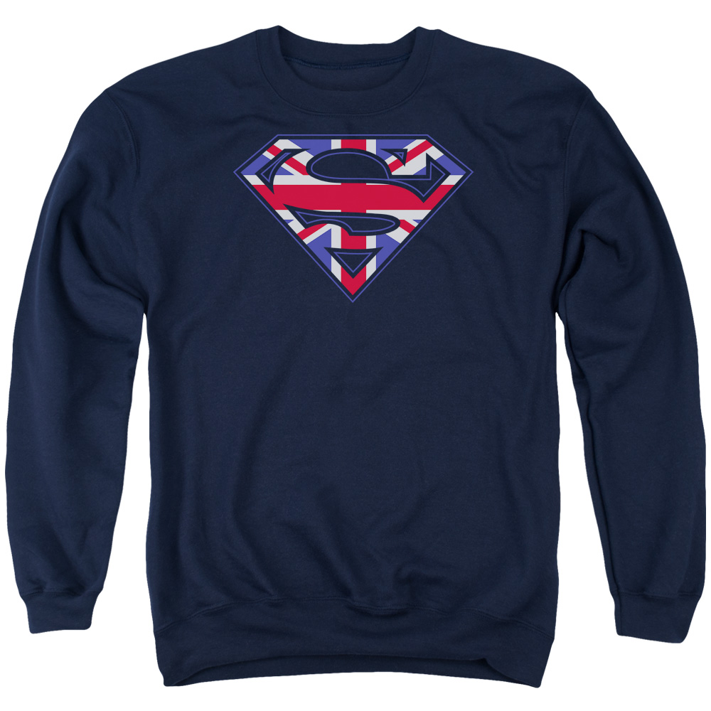 SM1565-AS-2 Superman Great Britian Shield Adult Crewneck Sweatshirt, Navy - Medium