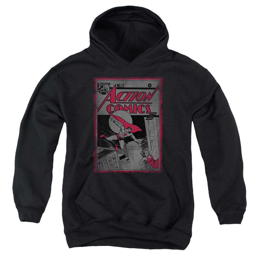 SM1597-YFTH-4 Superman Action Comics 23 Youth Hooded Sweatshirt, Black - Extra Large