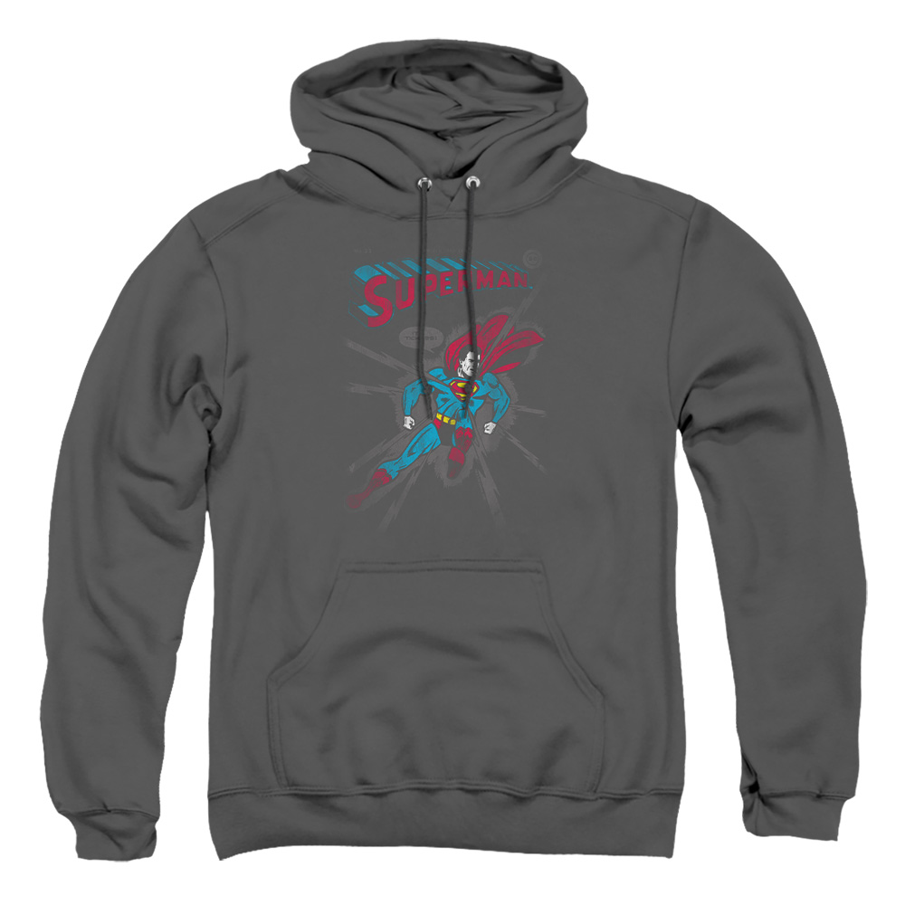 SM1622-AFTH-2 Superman It Tickles Adult Pullover Hoodie, Charcoal - Medium