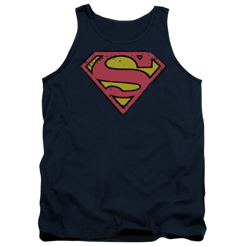 SM1130T-TK-5 Superman Distressed Shield Adult Tank Top, Navy - 2X