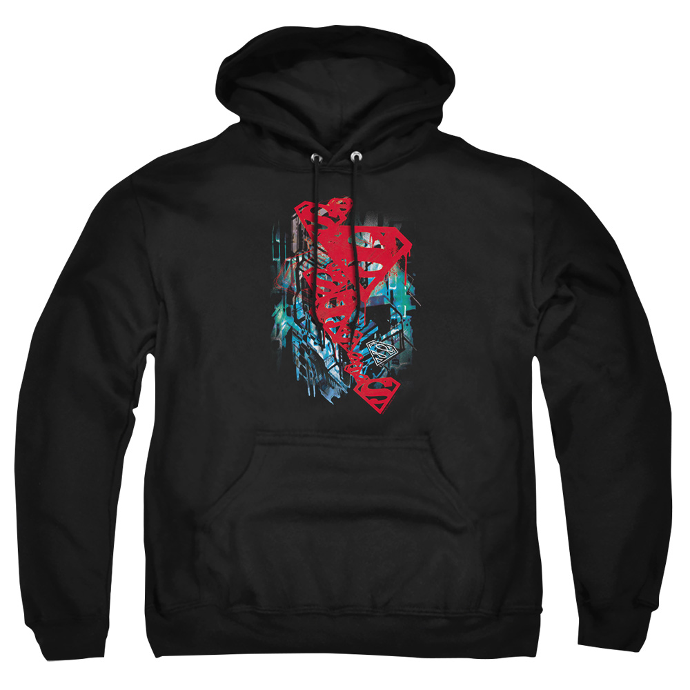 SM1584-AFTH-1 Superman Gritty Adult Pullover Hoodie, Black - Small