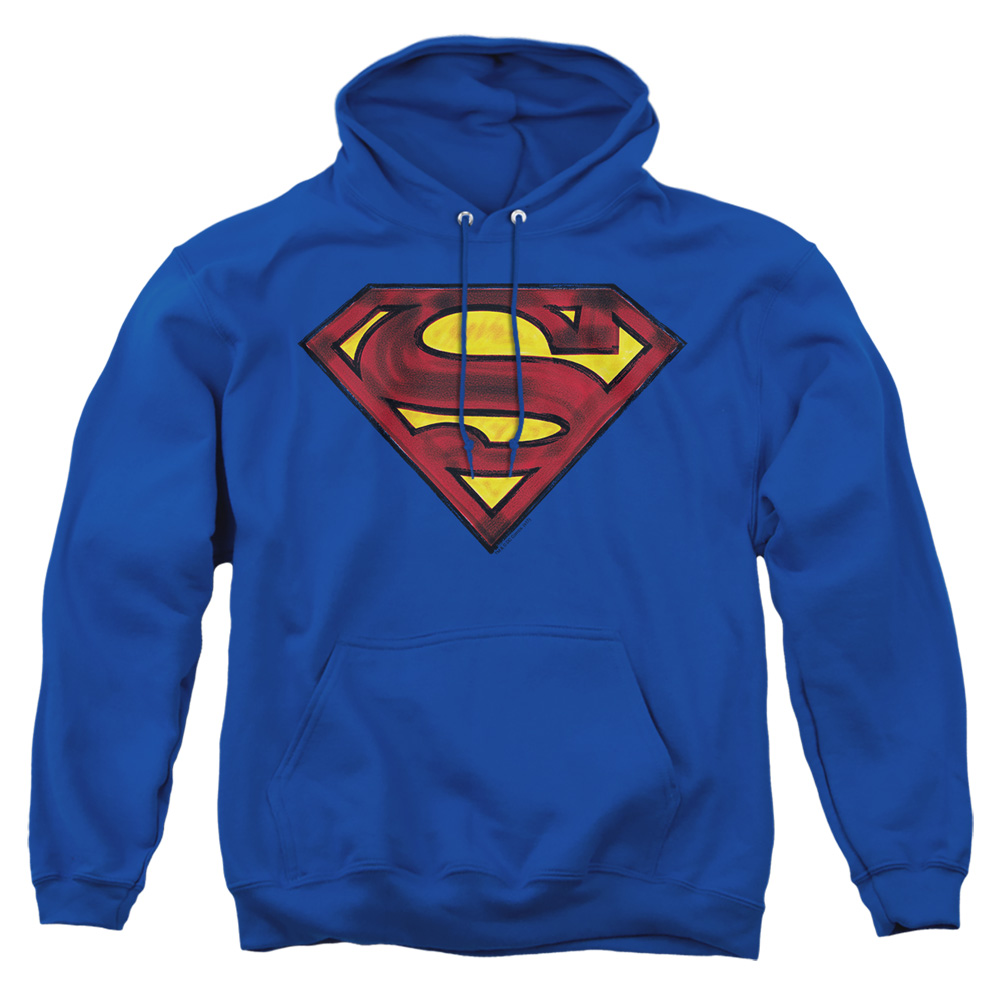 SM1632-AFTH-6 Superman Charcoal Shield Adult Pullover Hoodie, Royal - 3X