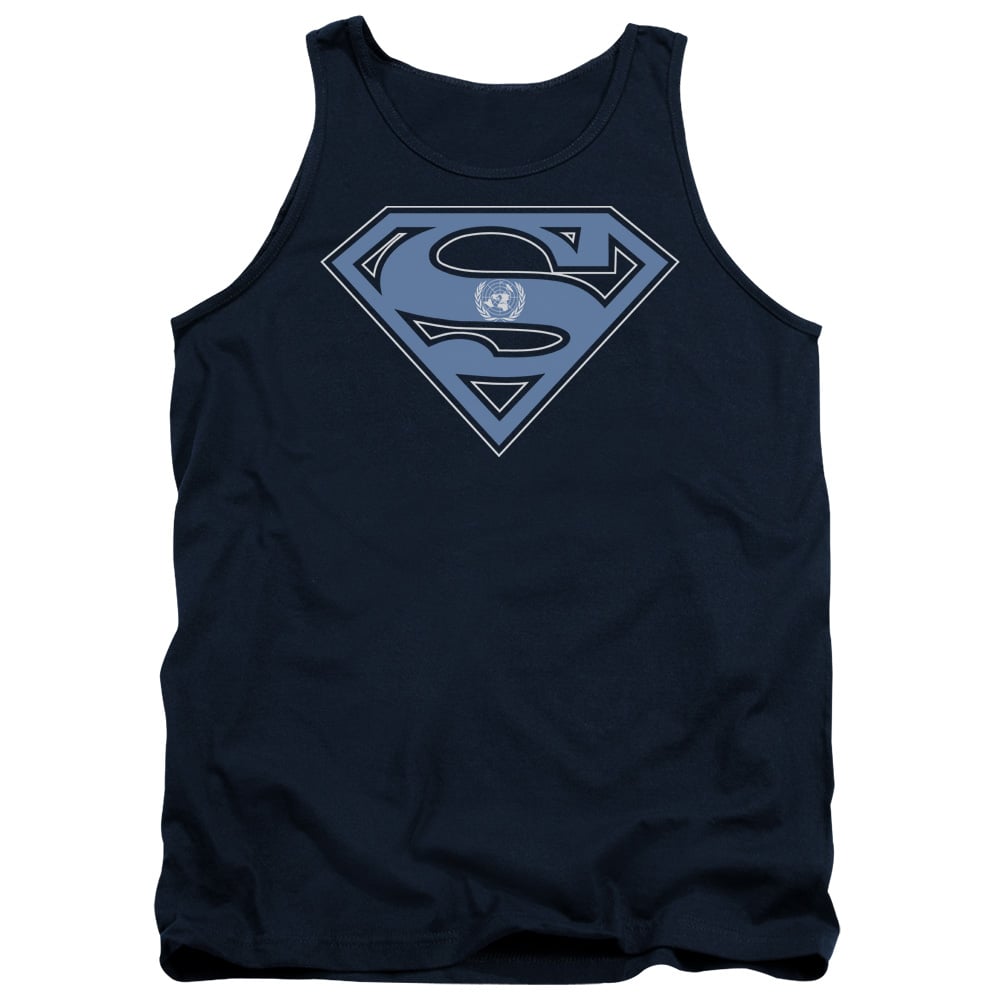 SM1580-TK-3 Superman UN Shield Adult Tank Top, Navy - Large