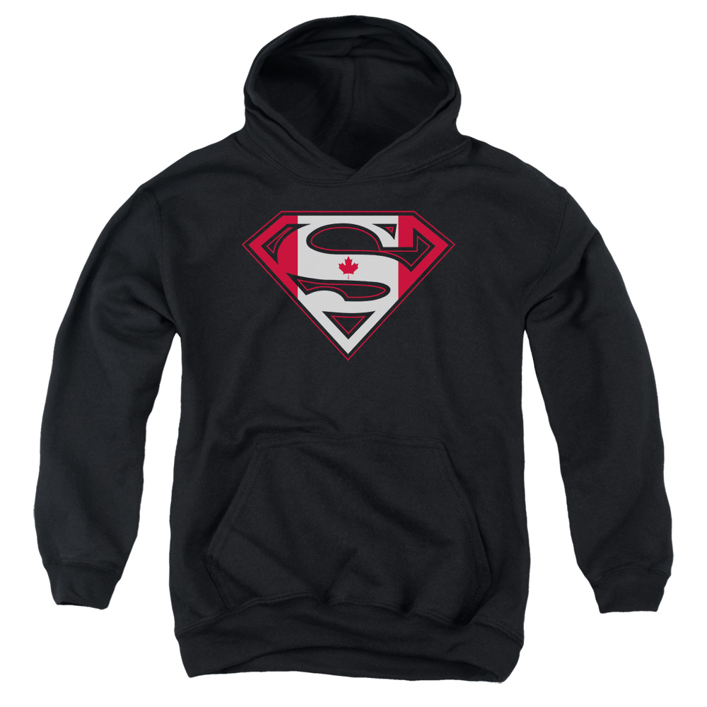 SM1563-YFTH-2 Superman Canadian Shield Youth Hooded Sweatshirt, Black - Medium