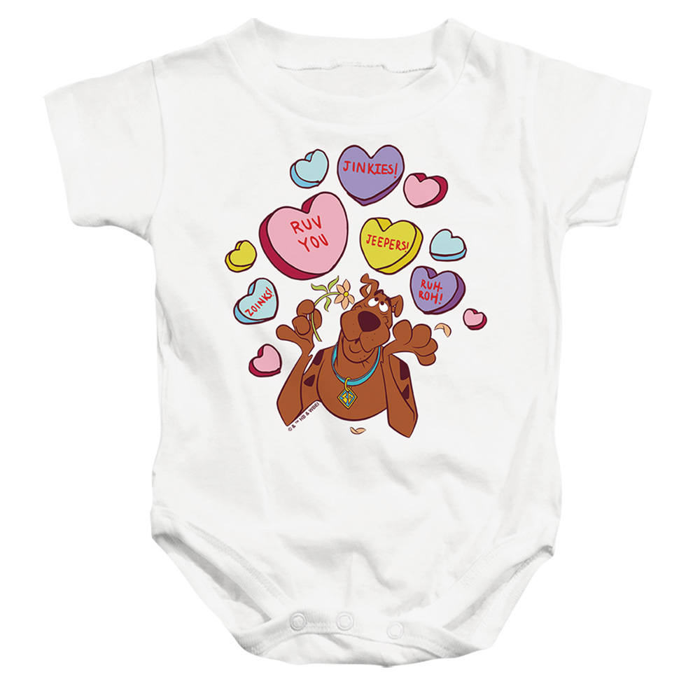 SD10030VAL-SS-4 Scooby Doo Valentines Day Heart Candy Infant Snapsuit, White - Extra Large - 24 Month