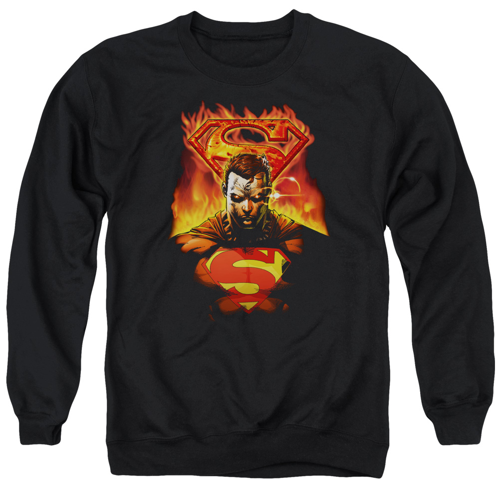 SM1803-AS-2 Superman Man On Fire Adult Crewneck Sweatshirt, Black - Medium