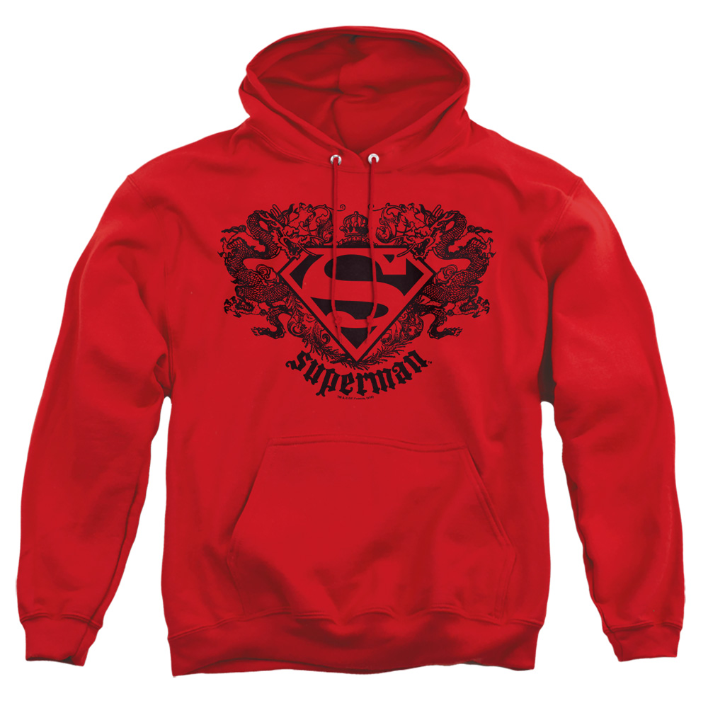 SM1690B-AFTH-3 Superman Dragon Adult Pullover Hoodie, Red - Large