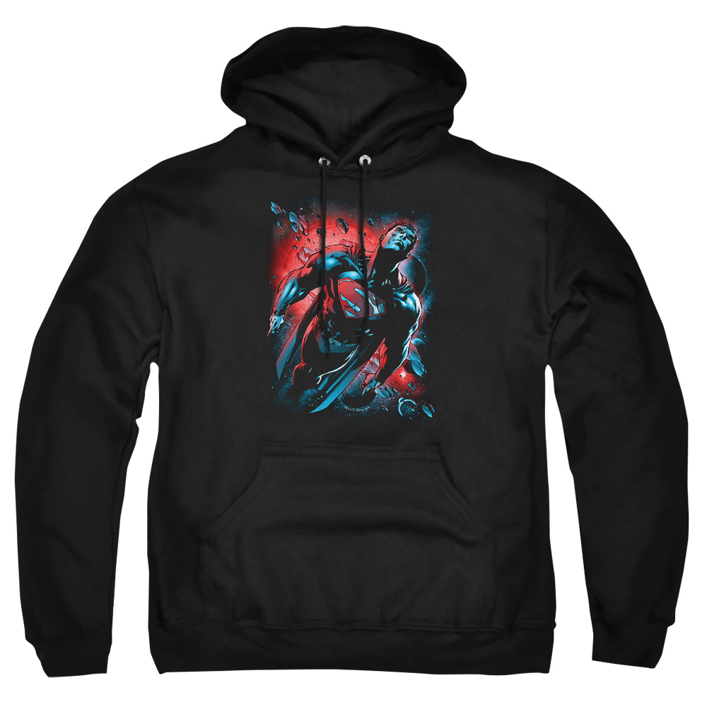 SM1802-AFTH-2 Superman Red Sun Adult Pullover Hoodie, Black - Medium