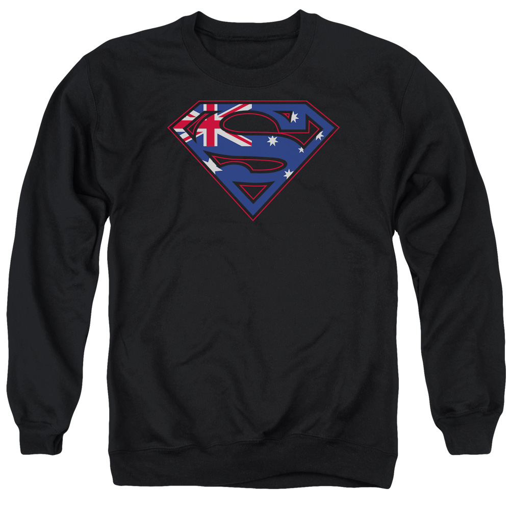 SM1577-AS-2 Superman Australian Shield Adult Crewneck Sweatshirt, Black - Medium