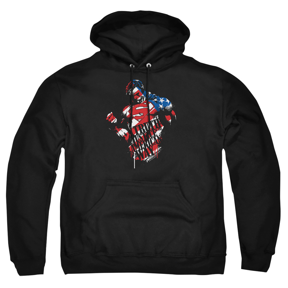 SM1855-AFTH-2 Superman The American Way Adult Pullover Hoodie, Black - Medium