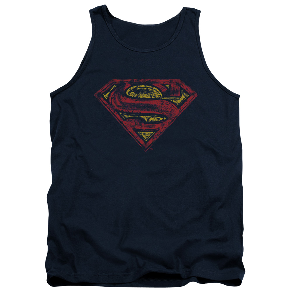 SM1896D-TK-3 Superman S Shield Rough Adult Tank Top, Navy - Large