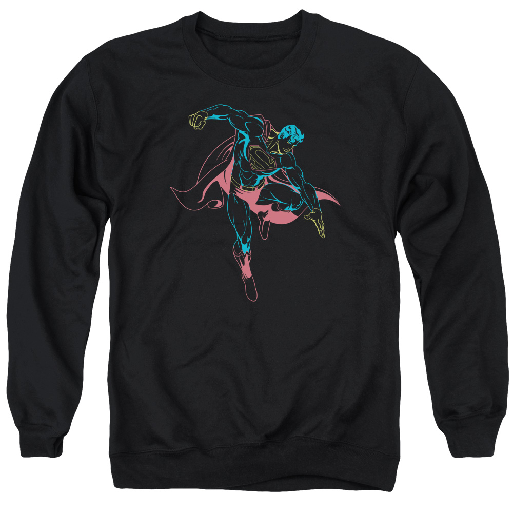 SM1866-AS-2 Neon Superman Adult Crewneck Sweatshirt, Black - Medium
