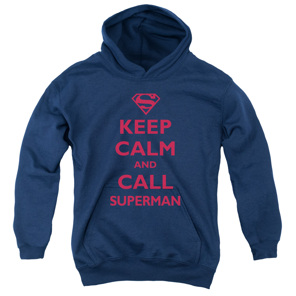 SM1917-YFTH-2 Superman Call Superman Youth Hooded Sweatshirt, Navy - Medium