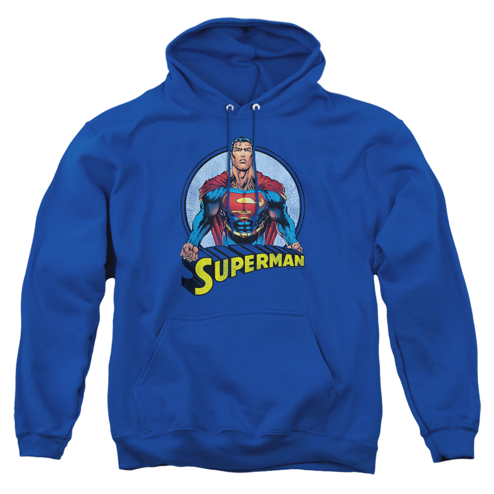 SM1798-AFTH-2 Superman Flying High Again Adult Pullover Hoodie, Royal - Medium