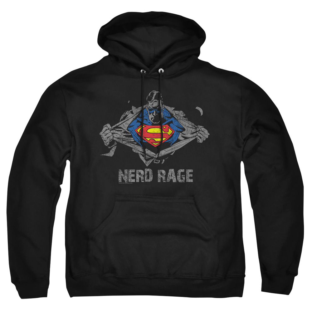 SM1863-AFTH-7 Superman Nerd Rage Adult Pullover Hoodie, Black - 4X