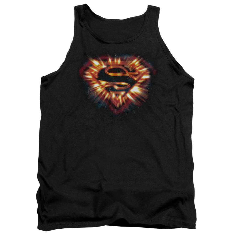 SM1975-TK-4 Superman Space Burst Shield Adult Tank Top, Black - Extra Large
