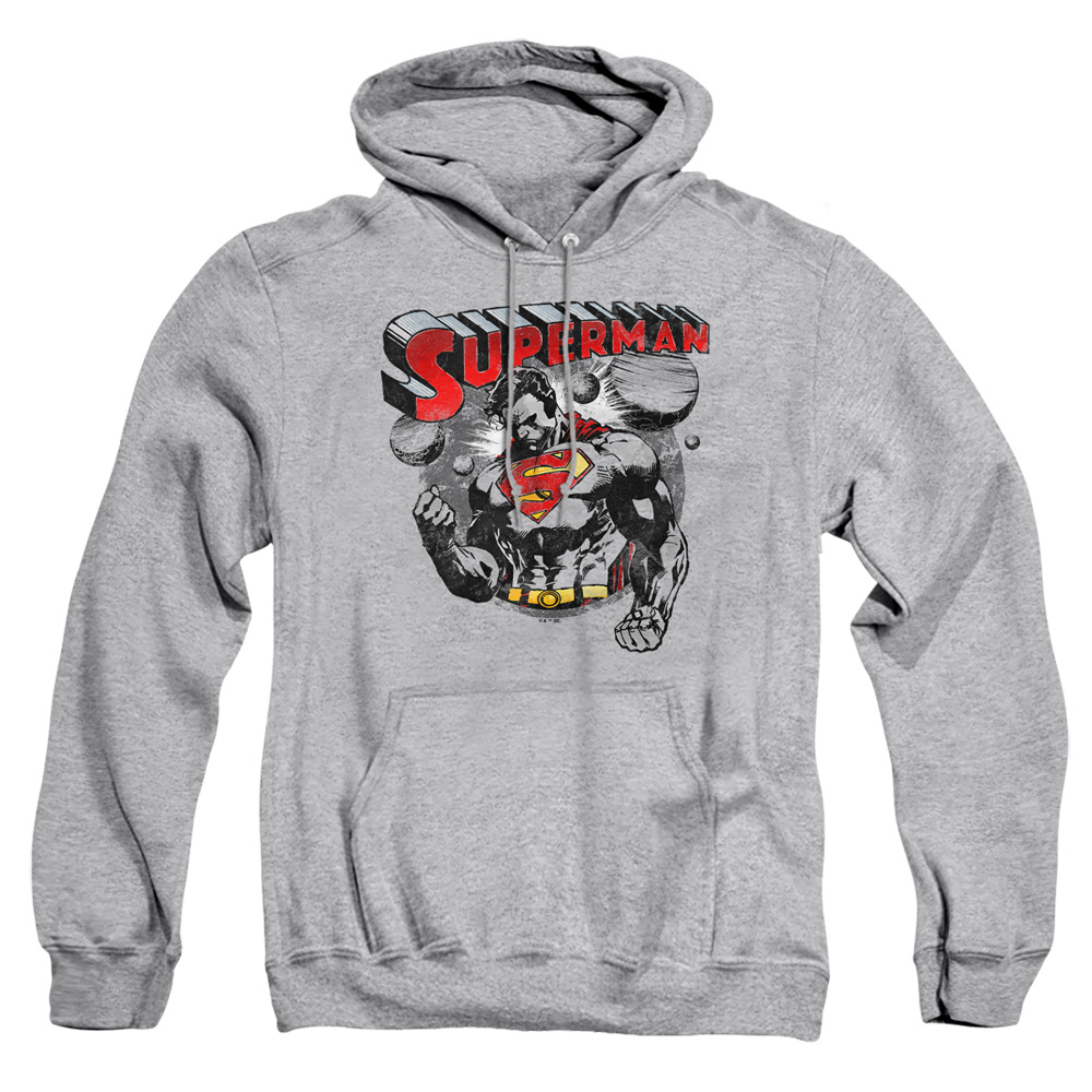 SM2211-AFTH-1 Superman Super Ko Adult Pullover Hoodie, Athletic Heather - Small
