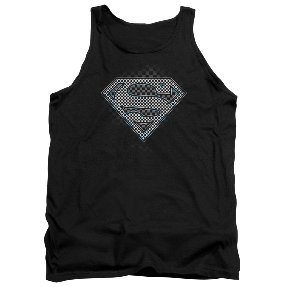 SM1968-TK-4 Superman Checkerboard Adult Tank Top, Black - Extra Large