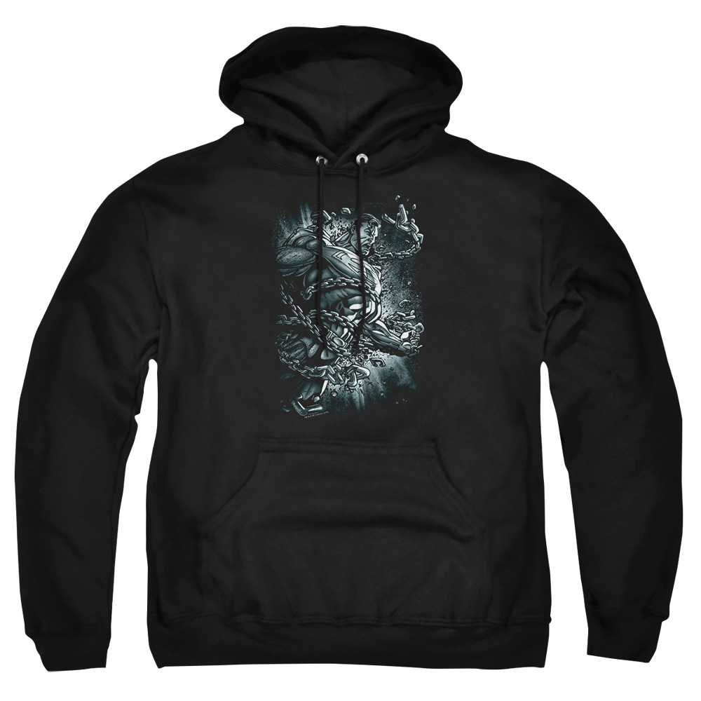 SM1964-AFTH-5 Superman Break Free Adult Pullover Hoodie, Black - 2X