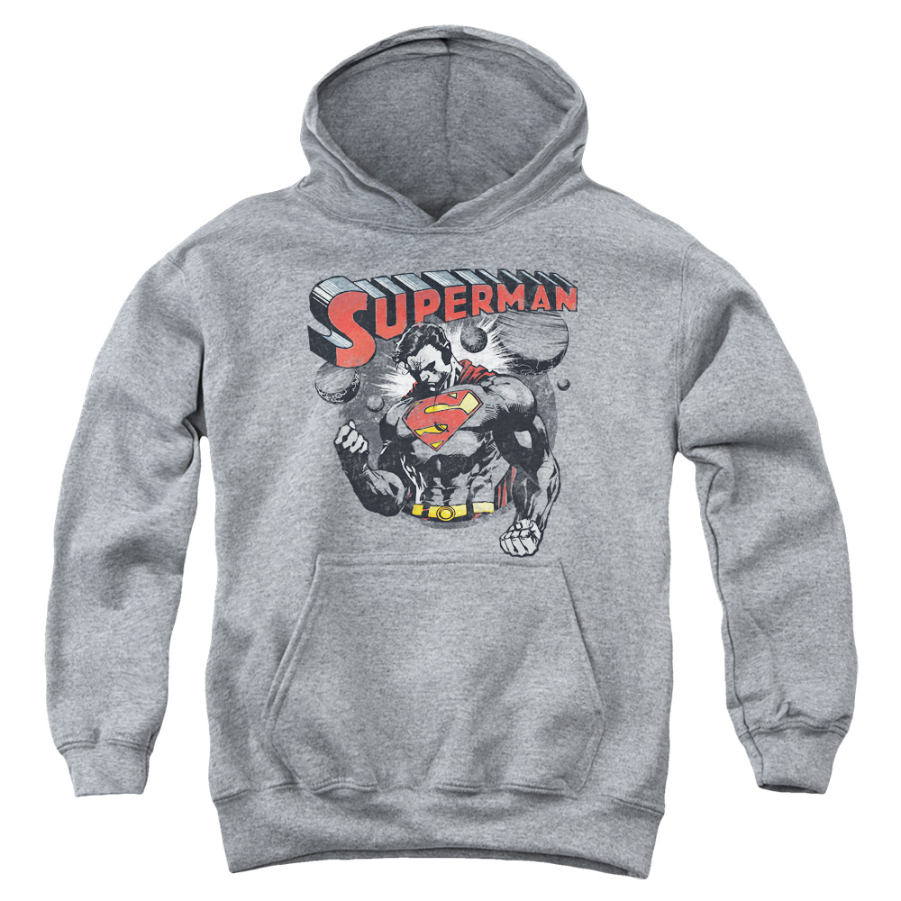 SM2211-YFTH-2 Superman Super Ko Youth Hooded Sweatshirt, Athletic Heather - Medium