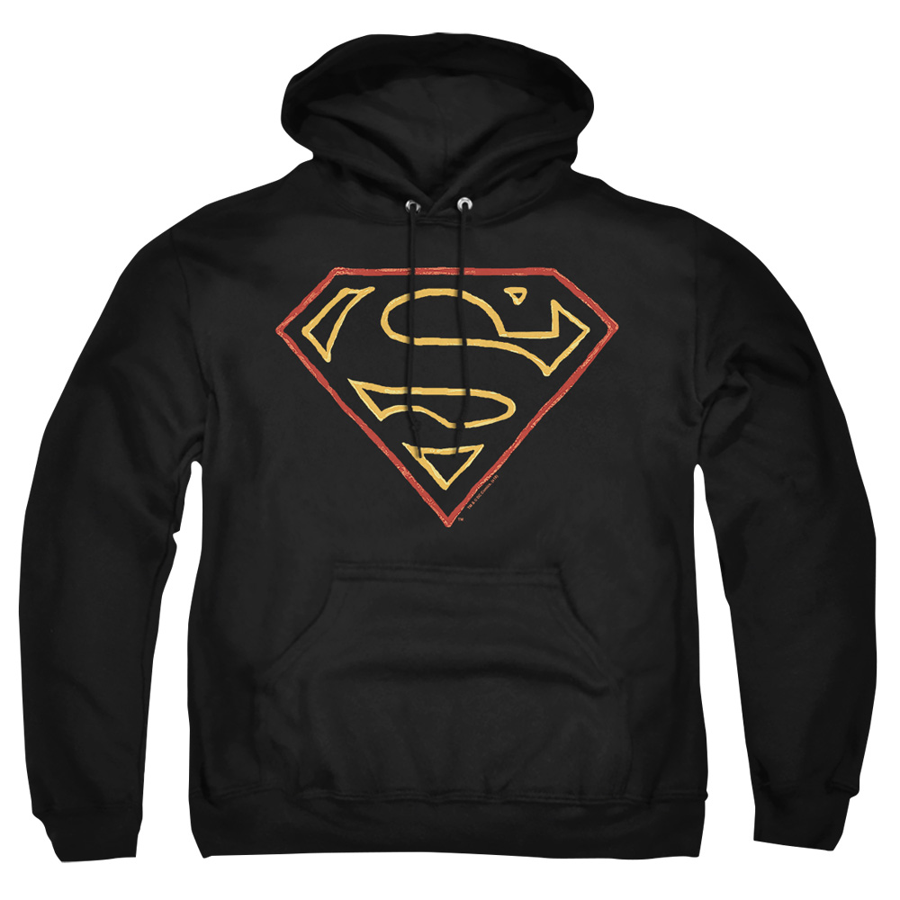 SM1973-AFTH-7 Superman Colored Shield Adult Pullover Hoodie, Black - 4X