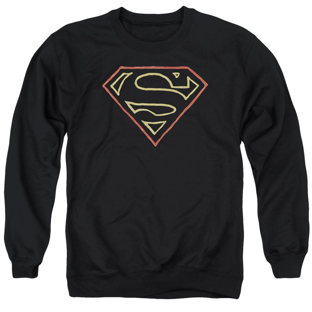 SM1973-AS-1 Superman Colored Shield Adult Crewneck Sweatshirt, Black - Small