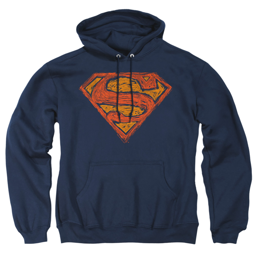 SM1976-AFTH-2 Superman Messy S Adult Pullover Hoodie, Navy - Medium