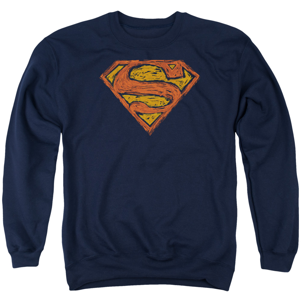 SM1976-AS-2 Superman Messy S Adult Crewneck Sweatshirt, Navy - Medium