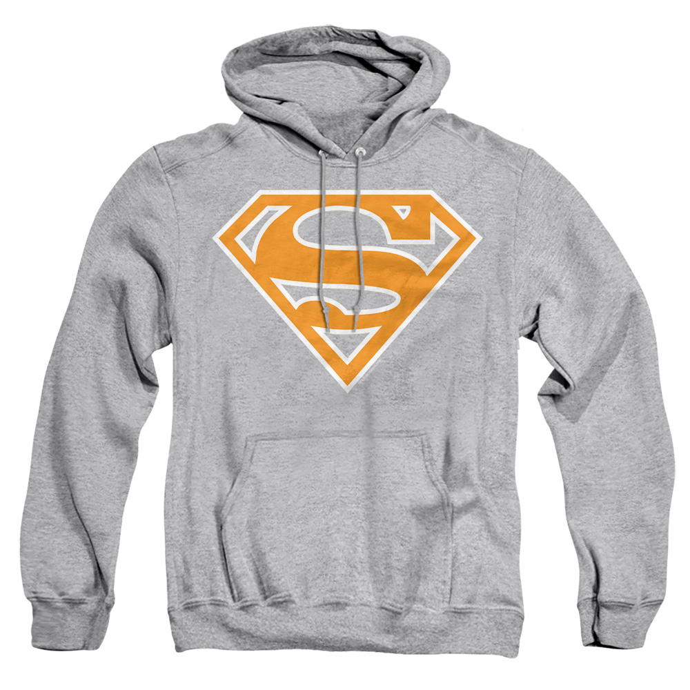 SM1475-AFTH-1 Superman Light Orange & White Shield Adult Pullover Hoodie, Athletic Heather - Small