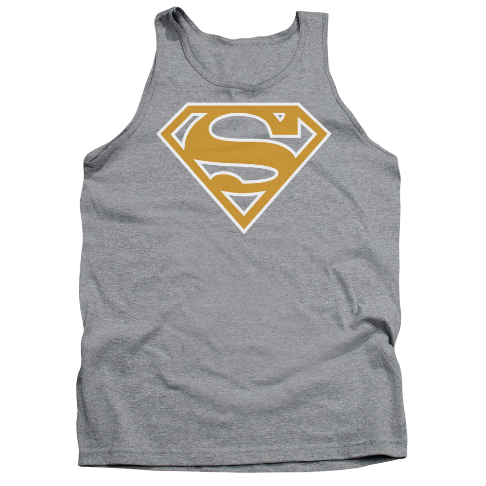 SM1475-TK-4 Superman Light Orange & White Shield Adult Tank Top, Athletic Heather - Extra Large